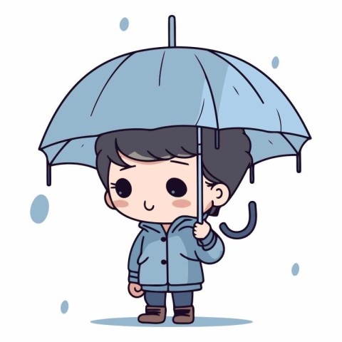 Cute boy with umbrella in a flat style.