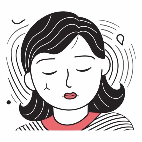 Vector illustration of a young woman with closed eyes. Portrait