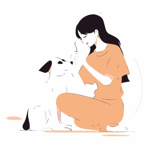 Young woman with her dog in a flat style.