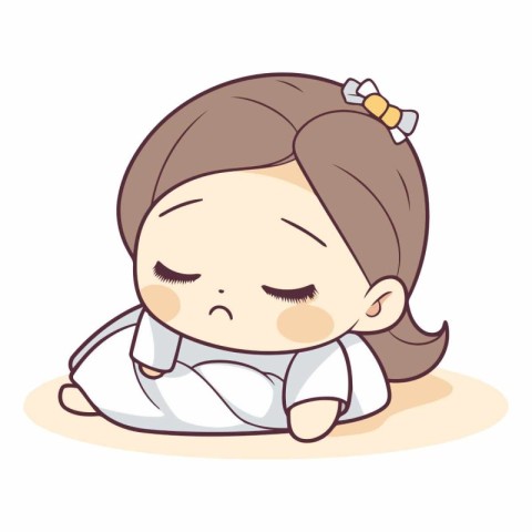 Cute little girl sleeping on the floor. Vector cartoon illustrat