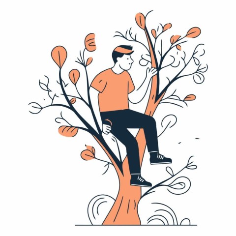 Vector illustration of a man sitting on a tree branch. The conce