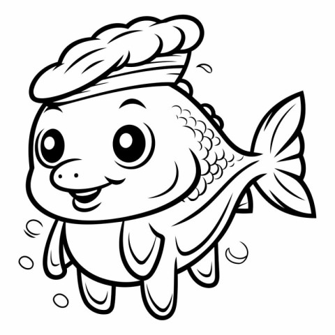 Illustration of a Cute Fish Chef Cartoon Character Coloring Book