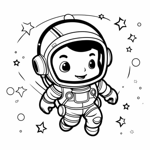 Cute cartoon astronaut in space for coloring book.