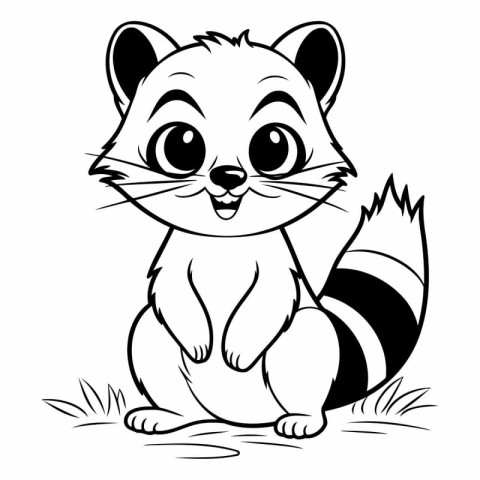 Cute raccoon - Black and White Cartoon Illustration. Vector