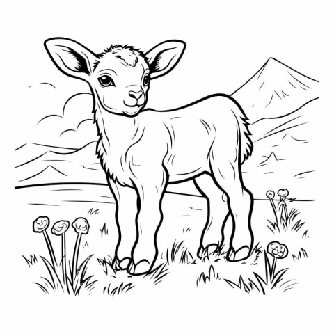 Illustration of a cute baby deer in the meadow.