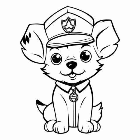 Black and White Cartoon Illustration of Cute Puppy Police Dog Ch