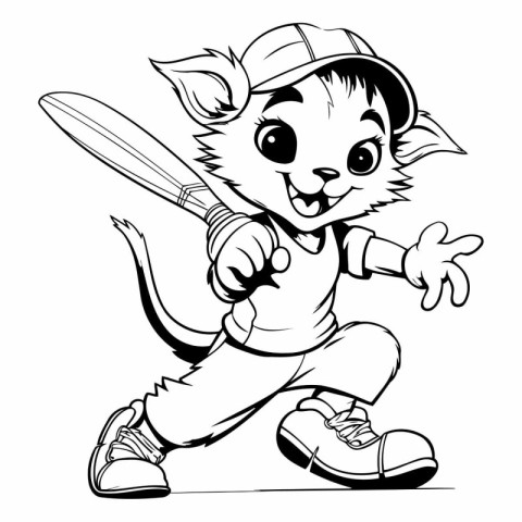 Illustration of a Cute Cat Baseball Player Mascot Character