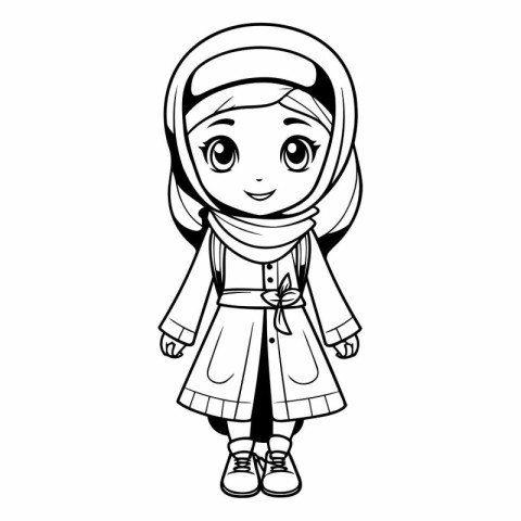 Cute cartoon arabian girl in traditional clothes.