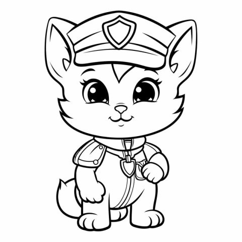 Coloring book for children: Cute cartoon cat in police uniform