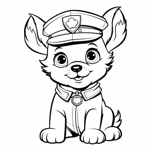 Black and White Cartoon Illustration of Cute Little Puppy Sailor