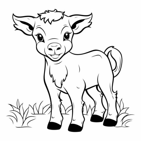 Black and White Cartoon Illustration of Calf for Coloring Book