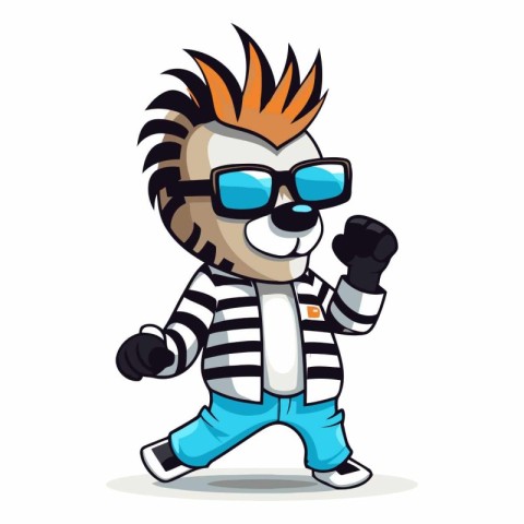 Zebra in a striped jacket and sunglasses. Vector cartoon illustr