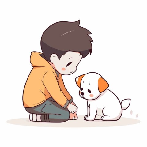 Little boy and dog. Cute cartoon character.