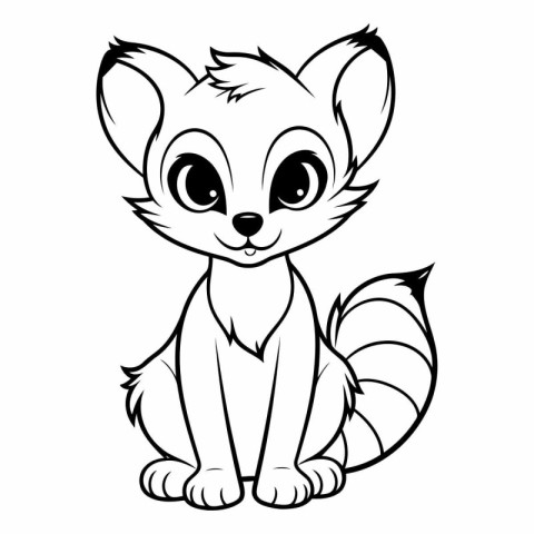 Cute Cartoon Fox - Black and White Vector Illustration. Isolated