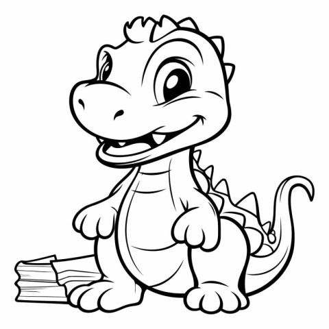 Cute Dinosaur - Black and White Cartoon Illustration. Isolated o