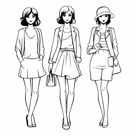 Fashion girls in sketch-style of fashion girls.