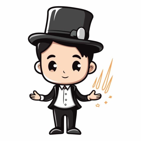 Magician Boy Wearing Top Hat - Vector Character Cartoon Illustra