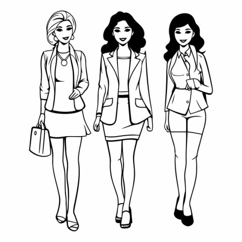 Fashionable women in sketch-style of fashion girls.