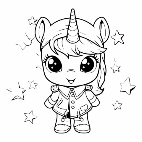 Coloring book for children: Unicorn girl with stars.