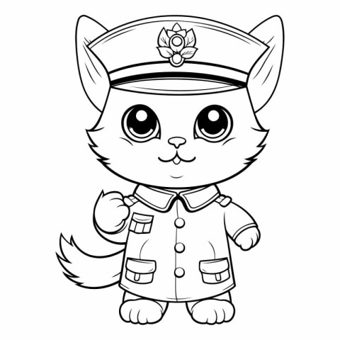 Black and White Cartoon Illustration of Cute Little Cat Sailor C