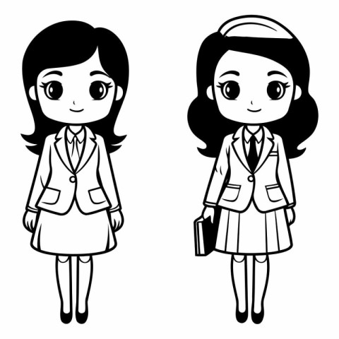 Vector illustration of a cute schoolgirl in a school uniform wit