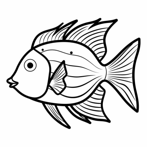 Black and White Cartoon Illustration of a Fish Sea Animal Colori