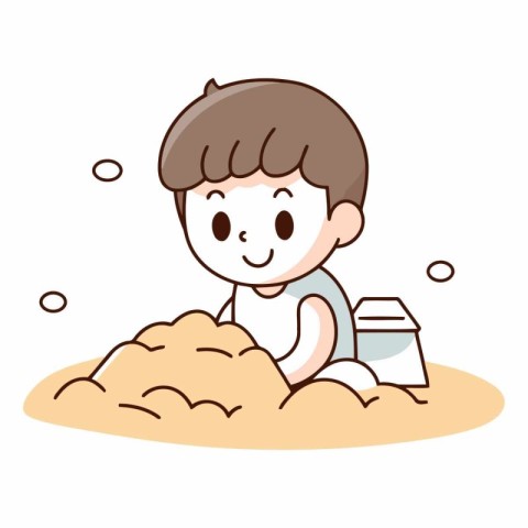 Boy playing with sand on white background of a boy playing with