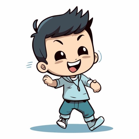 Cute little boy running and smiling. Vector cartoon character il