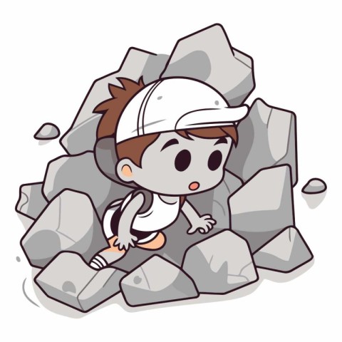 Illustration of a Kid Boy Climbing a Rock in a Rockfall