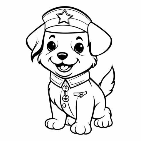 Black and White Cartoon Illustration of Cute Puppy Sailor Dog Co