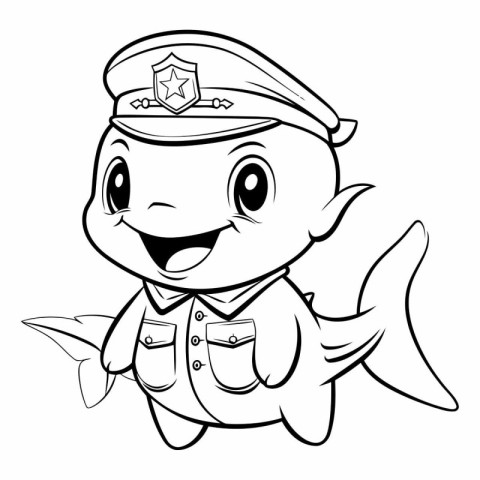 Illustration of a Cute Cartoon Fish Captain Character Coloring B