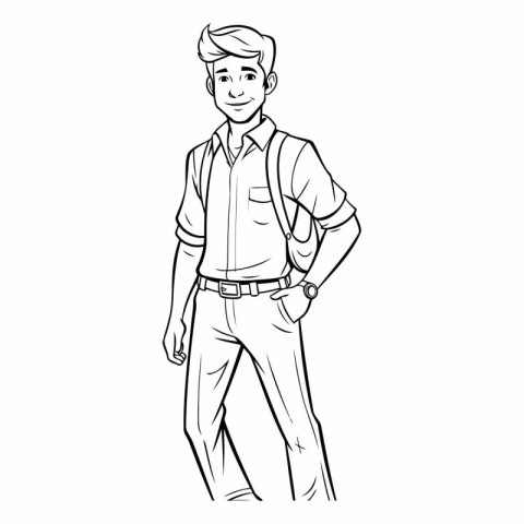 Vector illustration of a young man standing with his hand in his