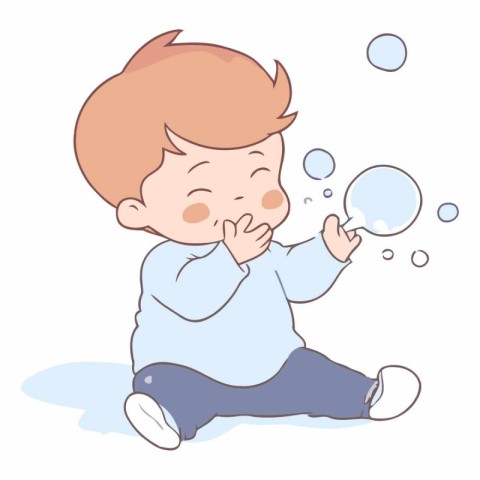 Illustration of a Cute Little Baby Boy Playing with Bubbles