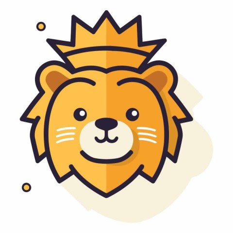 Lion head with crown in flat linear style.