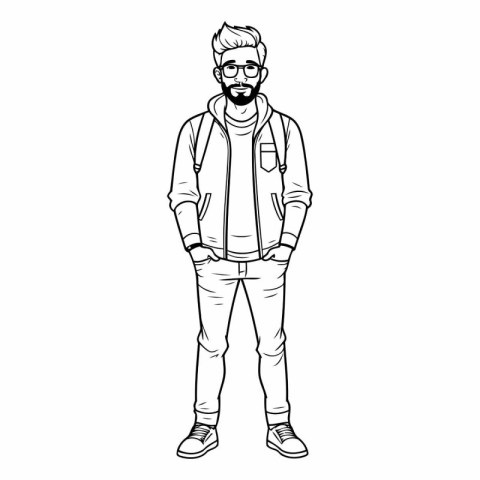 Hipster man with beard and glasses cartoon vector illustration g