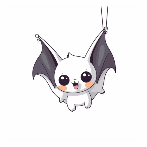 Cute cartoon flying bat isolated on white background.