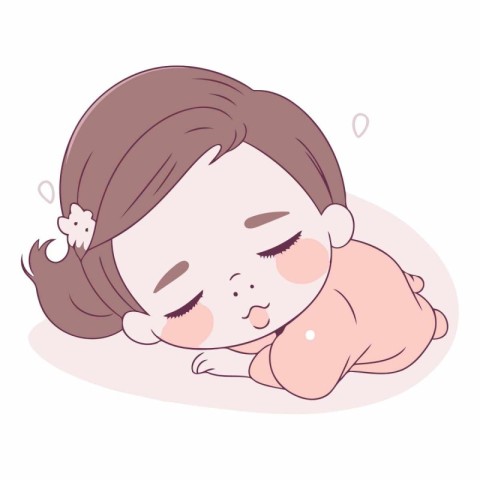 Illustration of a Cute Little Girl Sleeping on White Background