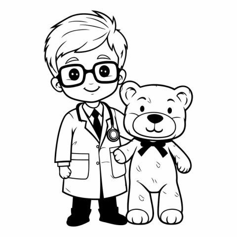 cute little boy with teddy bear and doctor vector illustration d