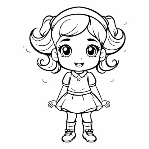 Coloring Page Outline Of Cute Little Girl Vector Illustration