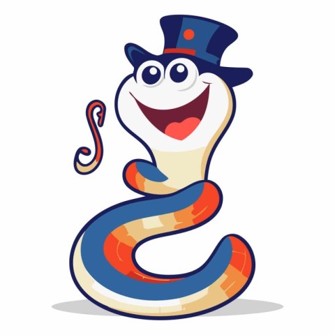 Magician snake character with hat and horseshoe vector illustrat