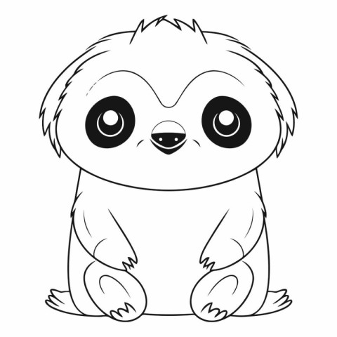 Cute cartoon baby penguin. Black and white vector illustration.