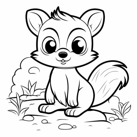 Black and White Cartoon Illustration of Cute Squirrel Animal for