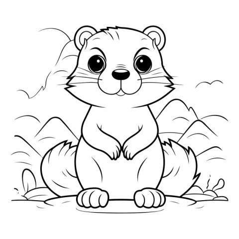 Cute Ground Squirrel - Coloring Page Outline Vector Illustration