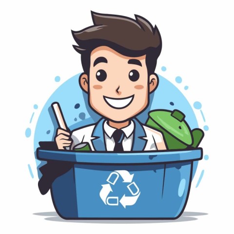 Vector illustration of a cartoon character of a man in a recycli