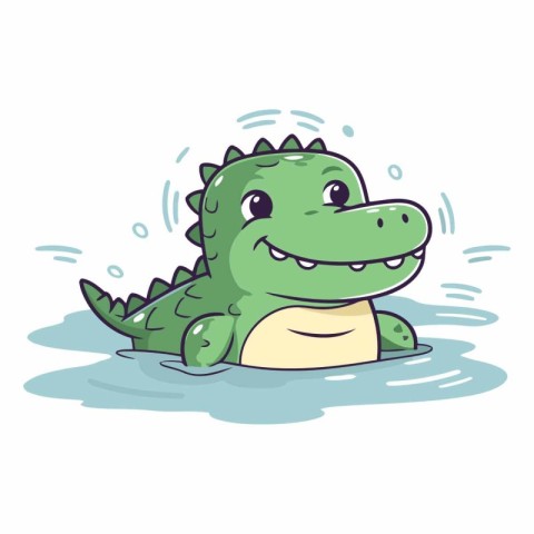 Cute crocodile swimming in water of a cartoon crocodile.