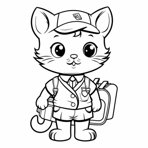 Black and White Cartoon Illustration of Cat Sailor Character for