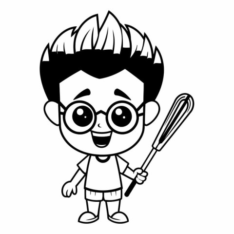 cute little boy with baseball bat and glasses vector illustratio