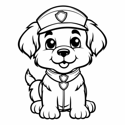 Cute cartoon dog police officer in uniform. Vector clip art illu