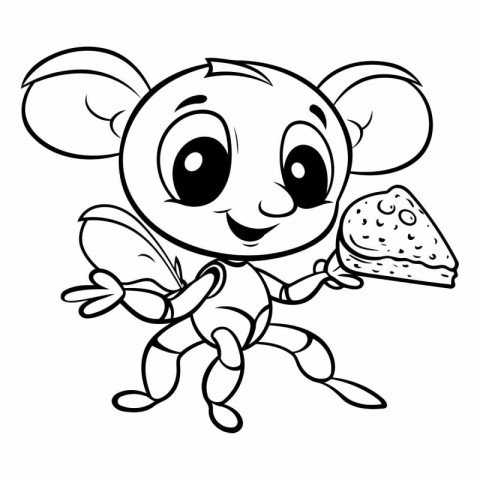 Vector illustration of Cartoon little bee with pizza. Coloring b