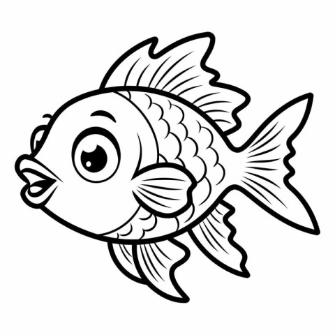 Black and White Cartoon Illustration of Cute Fish Animal Charact